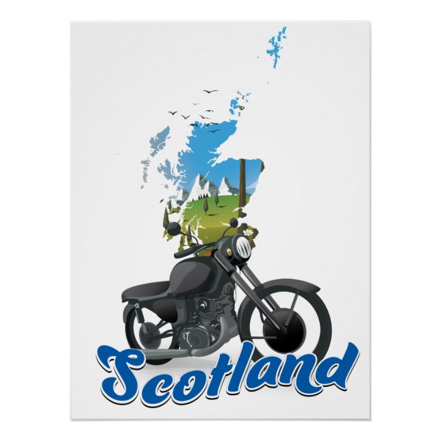 Scotland Motorcycle map travel poser Poster (Front)