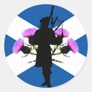 Scotland Piper, St Andrews cross, thistle Classic Round Sticker