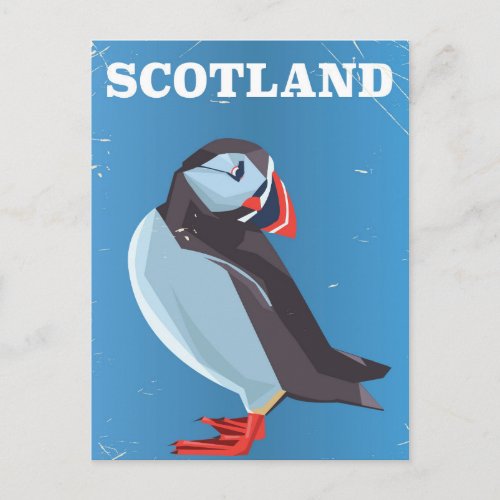 Scotland Puffin bird Vintage travel poster Postcard