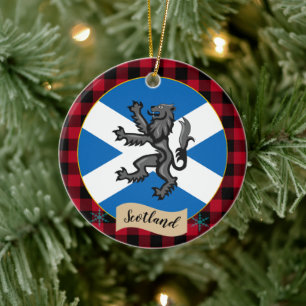 Scotland, Rampant, buffalo plaid, Scottish Flag Ceramic Ornament