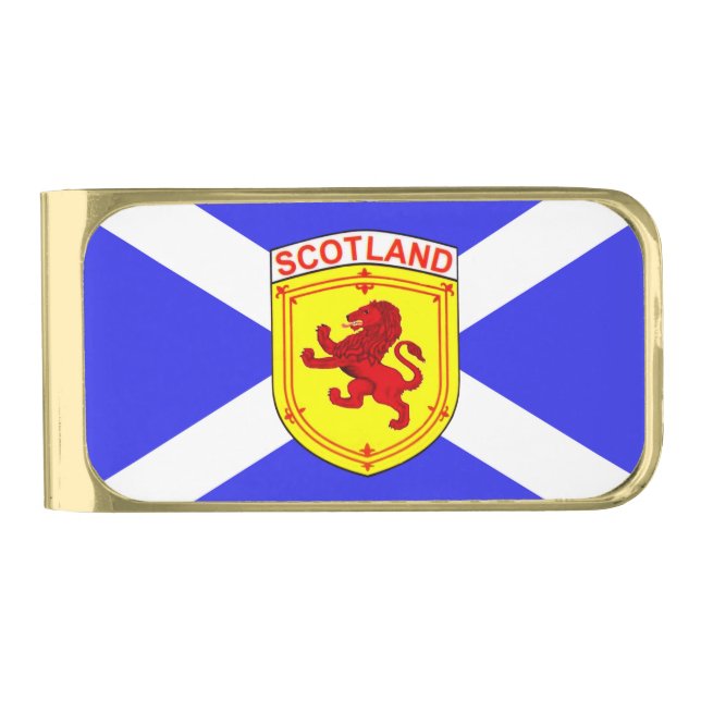 Scotland,  Rampant lion,  Ancient flag of Scotland Gold Finish Money Clip (Front)
