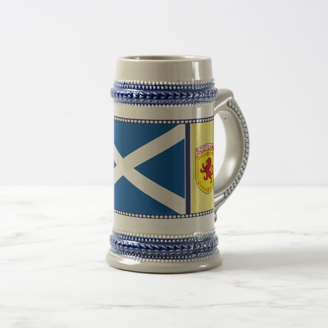 Scotland, Rampant lion, flag, St. Andrew's flag Beer Stein (Front Right)