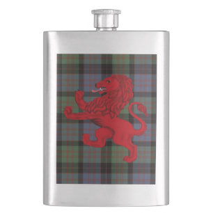 Scotland red Rampant Lion, MavDonald tartan plaid Hip Flask
