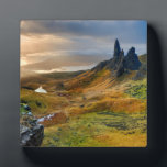 Scotland Scenic Rolling Hills Landscape Plaque<br><div class="desc">Photograph of a picturesque landscape in Scotland. Colorful rolling hills,  large rocky stones and mountains with a brightly lit sky.</div>