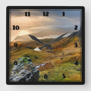 Scotland Scenic Rolling Hills Landscape Square Wall Clock