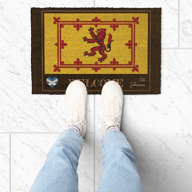 Scotland & Scottish Flag, Lion house mat /Welcome (Insitu)