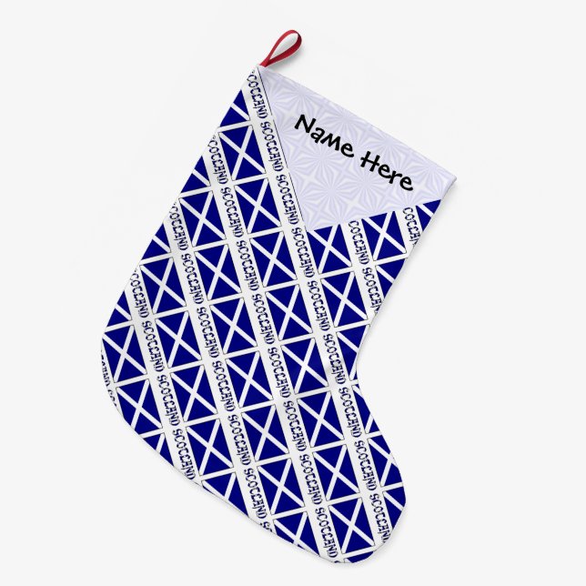 Scotland Scottish Flag Tiled Black Personalization Large Christmas Stocking (Front (Hanging))
