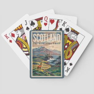 Scotland Scottish Highland Deer Illustration Retro Poker Cards