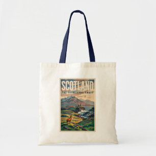 Scotland Scottish Highland Deer Illustration Retro Tote Bag