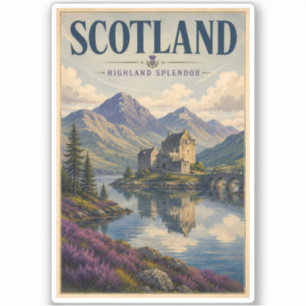 Scotland Scottish Highland Illustration Travel Art Sticker