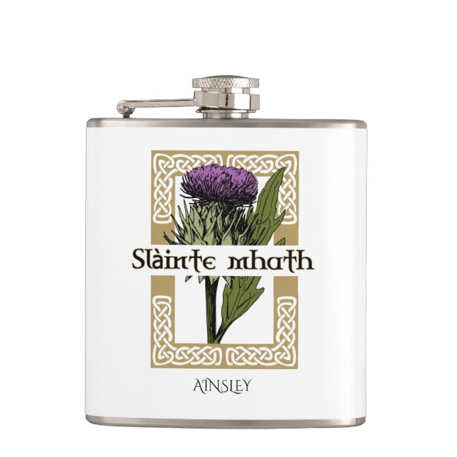 Scotland Scottish Thistle and Scots Gaelic Toast Flask (Front)