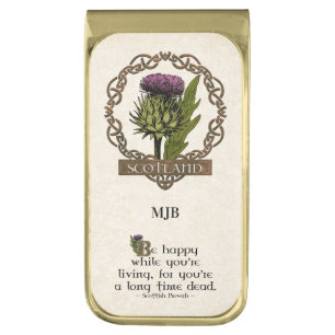 Scotland Scottish Thistle Celtic Knots Monogram Gold Finish Money Clip