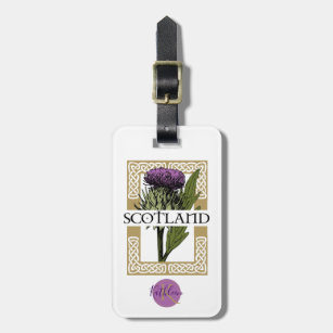Scotland Scottish Thistle Gold Celtic Knots Luggage Tag