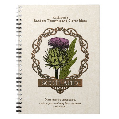 Scotland Scottish Thistle Gold Celtic Knots Notebook