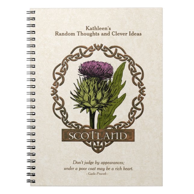 Scotland Scottish Thistle Gold Celtic Knots Notebook (Front)