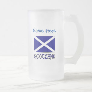 Scotland St. Andrew Cross Flag Blue Personalized Frosted Glass Beer Mug