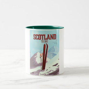 Scotland To Ski vintage travel poster Two-Tone Coffee Mug