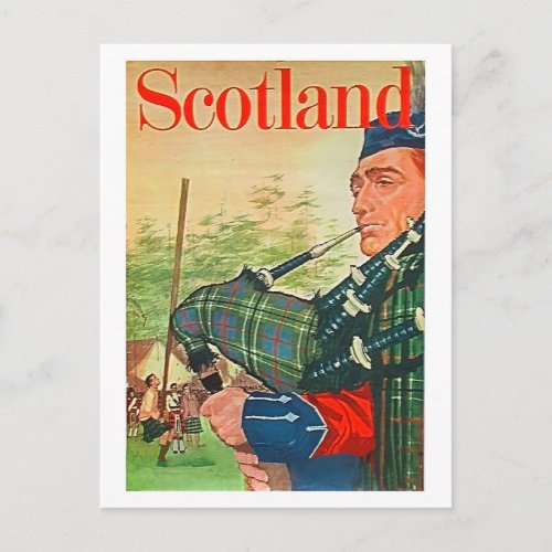 Scotland traditional bagpiper folk music vintage postcard
