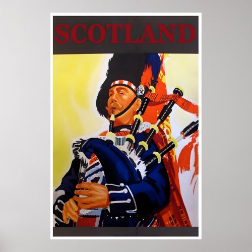 Scotland Travel Poster Bagpipes Print Scottish Art