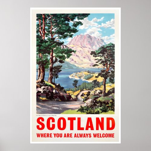 Scotland Travel Poster Scottish Art Loch Maree And