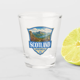 Scotland United Kingdom Illustration Retro Badge Shot Glass