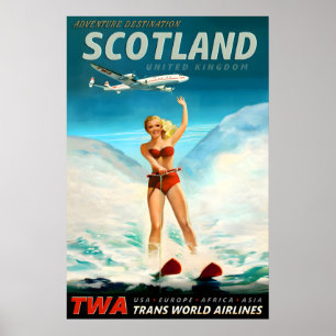 Scotland United Kingdom TWA Trans World Airlines Poster