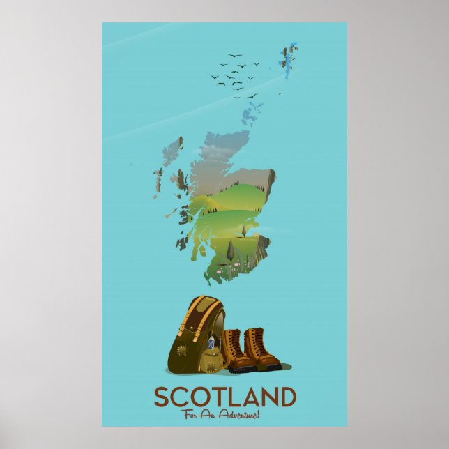 Scotland vintage hiking travel map poster (Front)