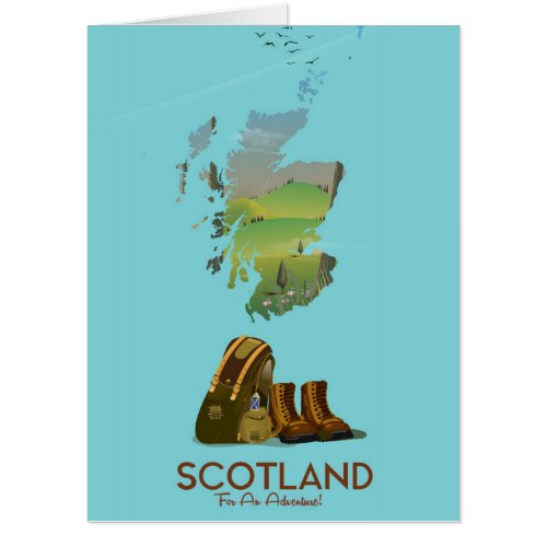 Scotland vintage hiking travel map poster card
