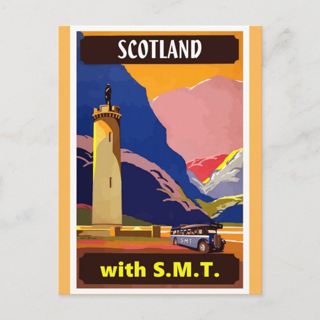 Scotland Vintage SMT Bus Travel Poster Postcard (Front)