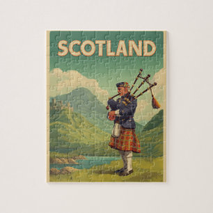 Scotland Vintage Travel – Highland Bagpiper Jigsaw Puzzle