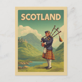 Scotland Vintage Travel – Highland Bagpiper Postcard