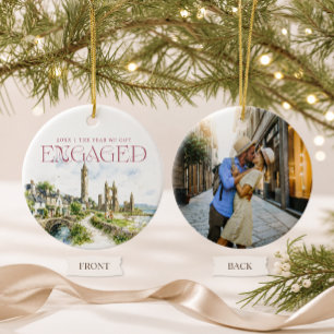 Scotland Watercolor Engagement Photo Ceramic Ornament
