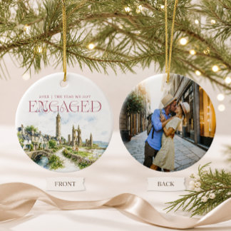 Scotland Watercolor Engagement Photo Ceramic Ornament