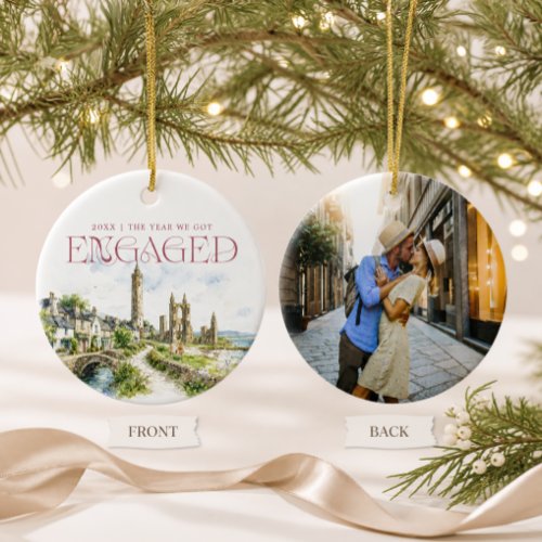 Scotland Watercolor Engagement Photo Ceramic Ornament