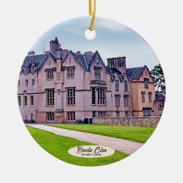 Scotland's Brodie Castle Tartan Christmas Gift Ceramic Ornament (Front)