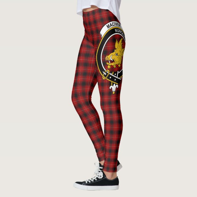 Scotstee Clan MacIver Red Crest Tartan Women Leggings (Left)