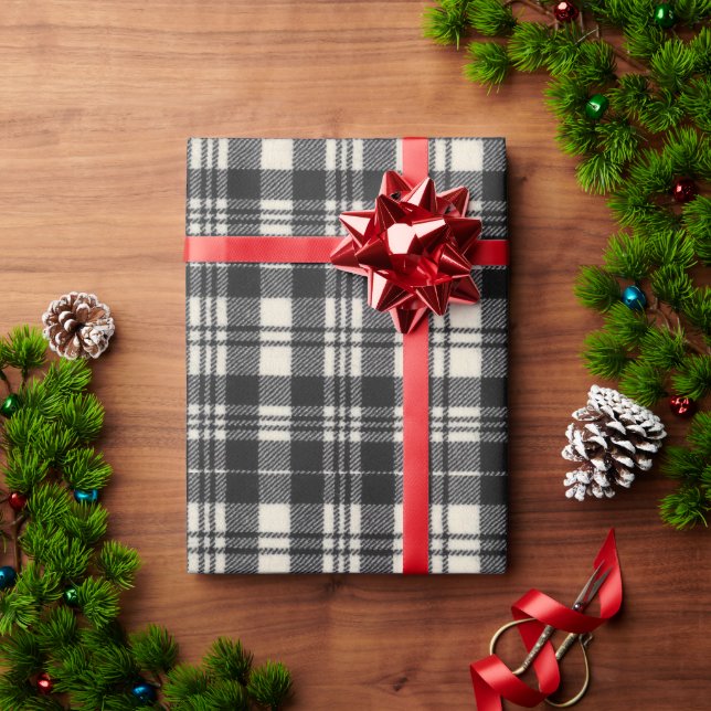 Scott Black and White Modern Scottish Tartan Wrapping Paper (Holiday Gift)