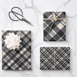 Scott Black and White Modern Scottish Tartan Wrapping Paper Sheets