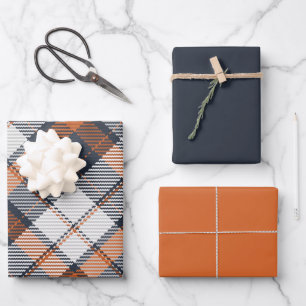 Scott Black Orange Modern Scottish Tartan Wrapping Paper Sheets