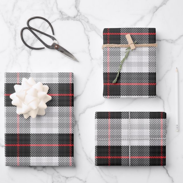 Scott Black White Modern Scottish Tartan  Wrapping Paper Sheets (Front)