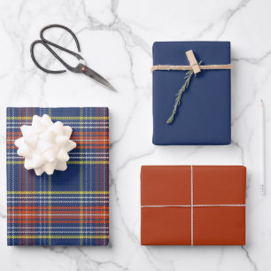 Scott Blue Burnt Orange Scottish Tartan Christmas Wrapping Paper Sheets