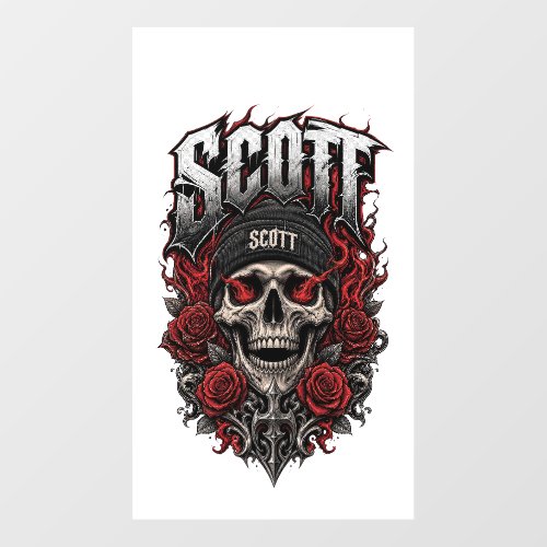 Scott Gothic Skull Personalized Name Design Wall Decal