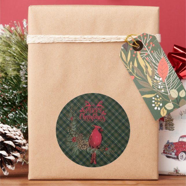 Scott Green Modern Scottish Tartan Christmas Classic Round Sticker (Holiday)