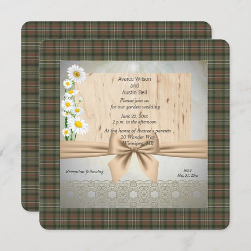 Scott Green Weathered Tartan Garden Wedding Invitation