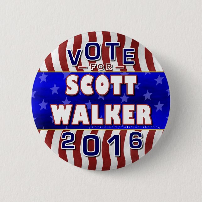 Scott Walker President 2016 Election Republican Pinback Button (Front)