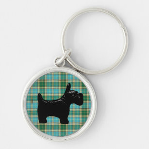 Scottish Terrier or Scottie Dog Plaid Handmade Wristlet Keychain 