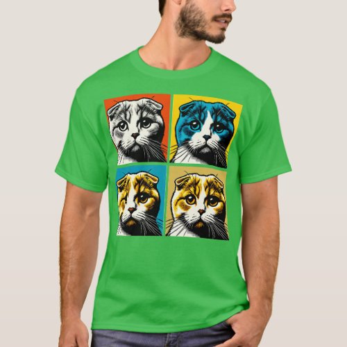 Scottfish Fold Art Cat Lovers T_Shirt