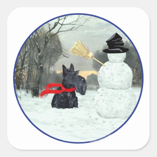 Scottie and Snowman Square Sticker