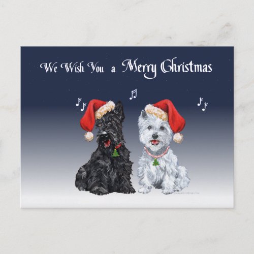 Scottie and Westie Caroling Holiday Postcard