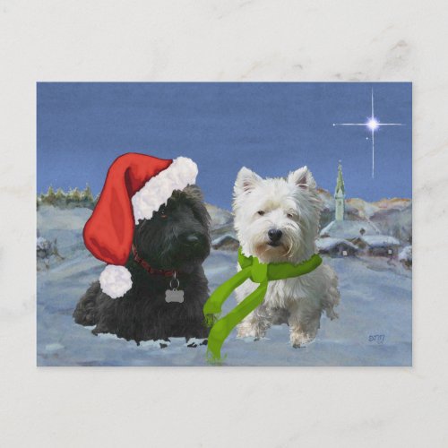 Scottie and Westie Christmas Star Holiday Postcard
